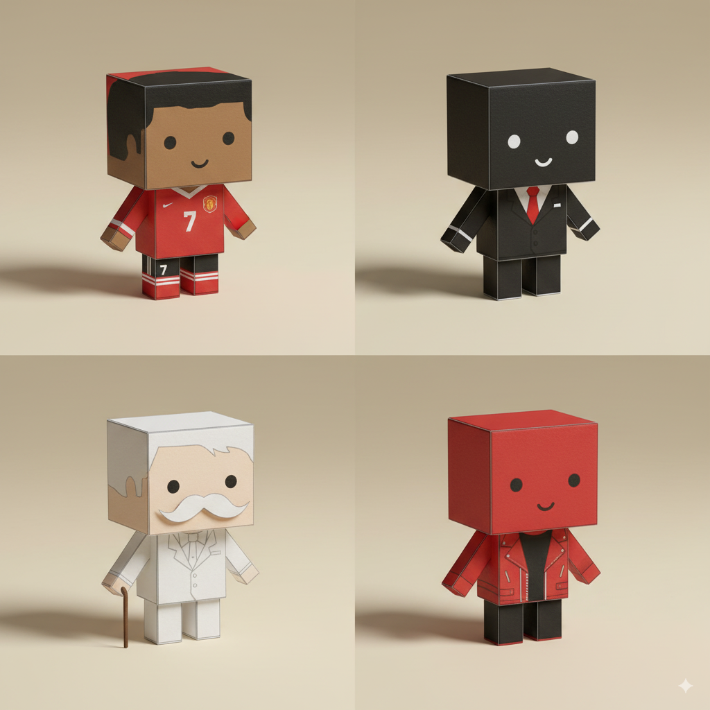 Four papercraft cube toy characters