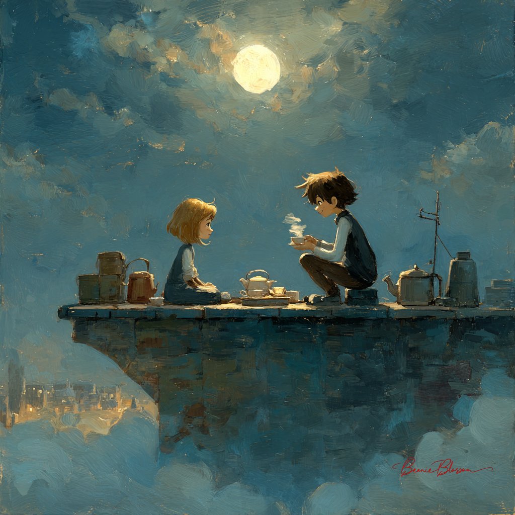 Image Generation - Moonlight Roof Tea Party
