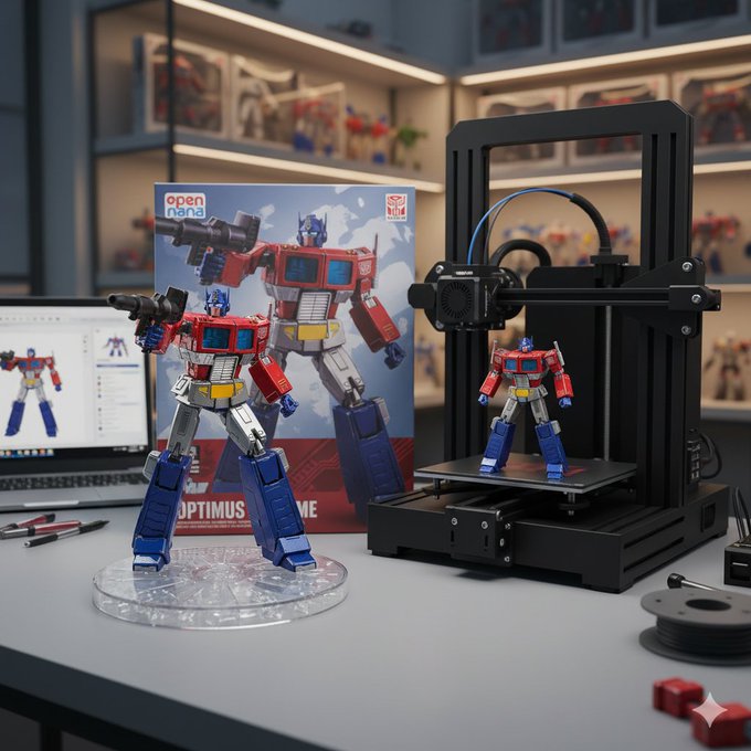 3D Render - Figure - Advanced packaging with printer (Optimus Prime)