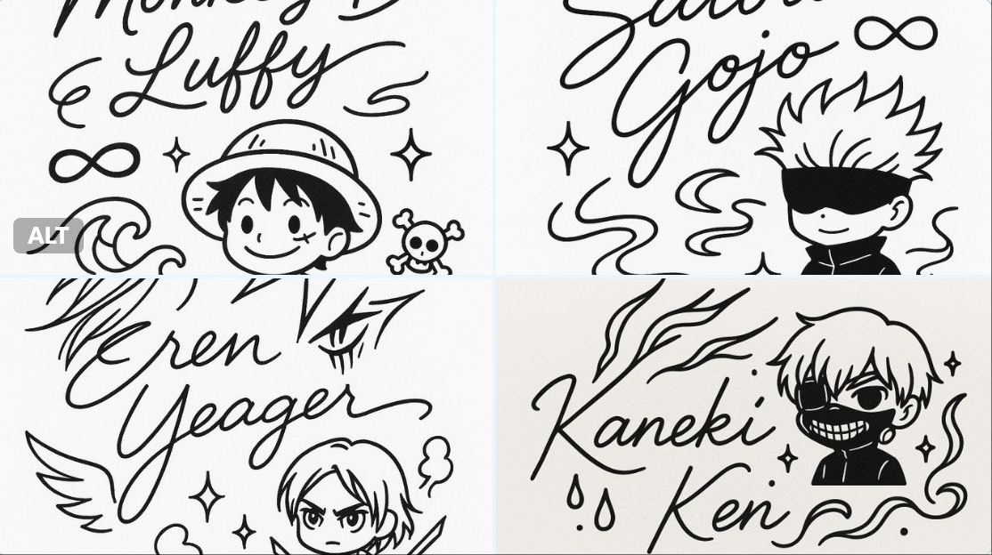 Beloved character making anime-style signature