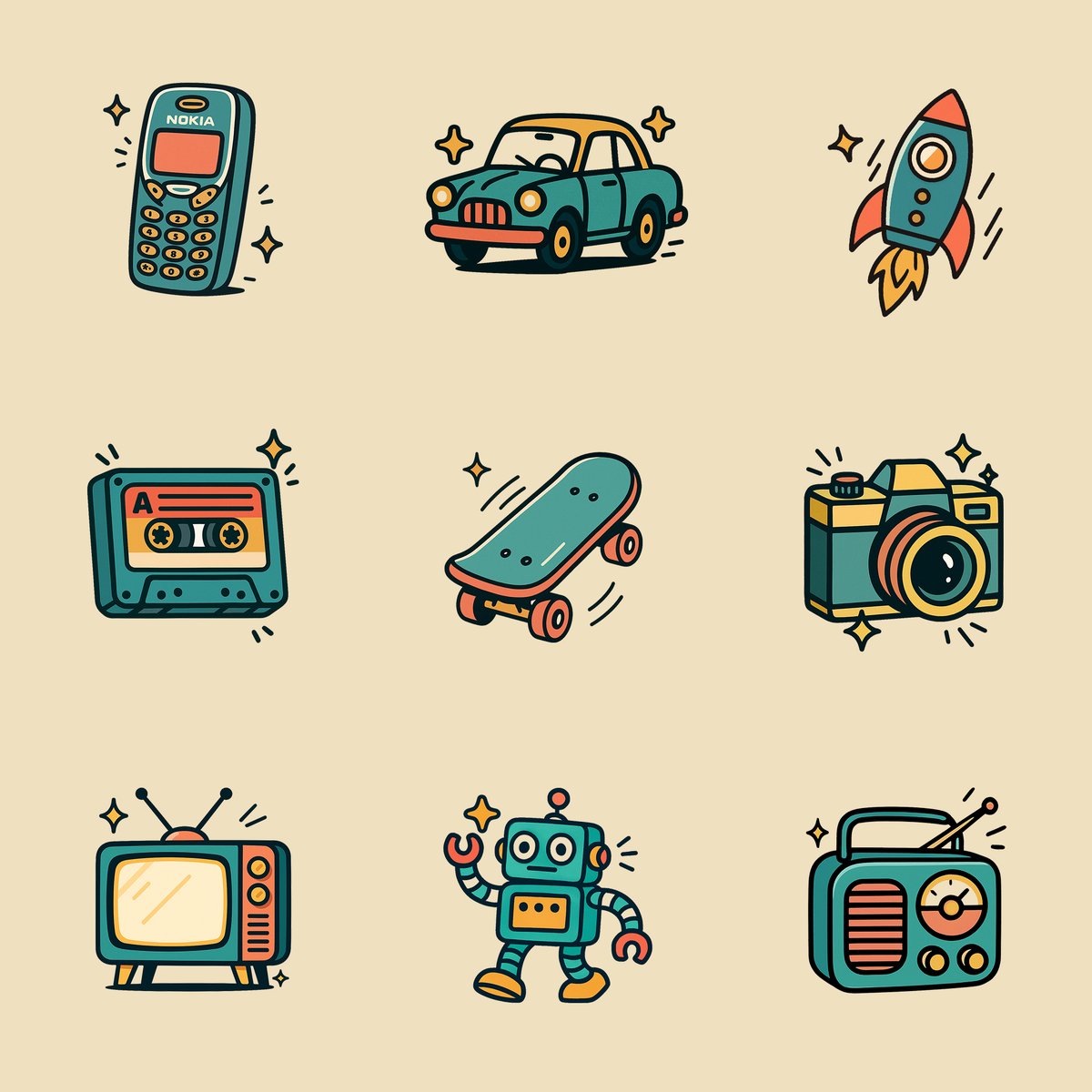 Retro style icons - GPT4o Image Prompts