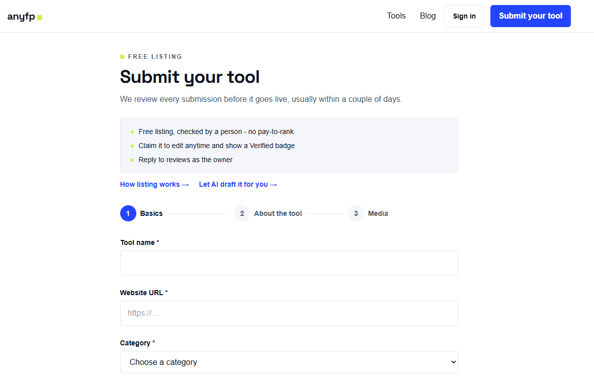Submission step 1